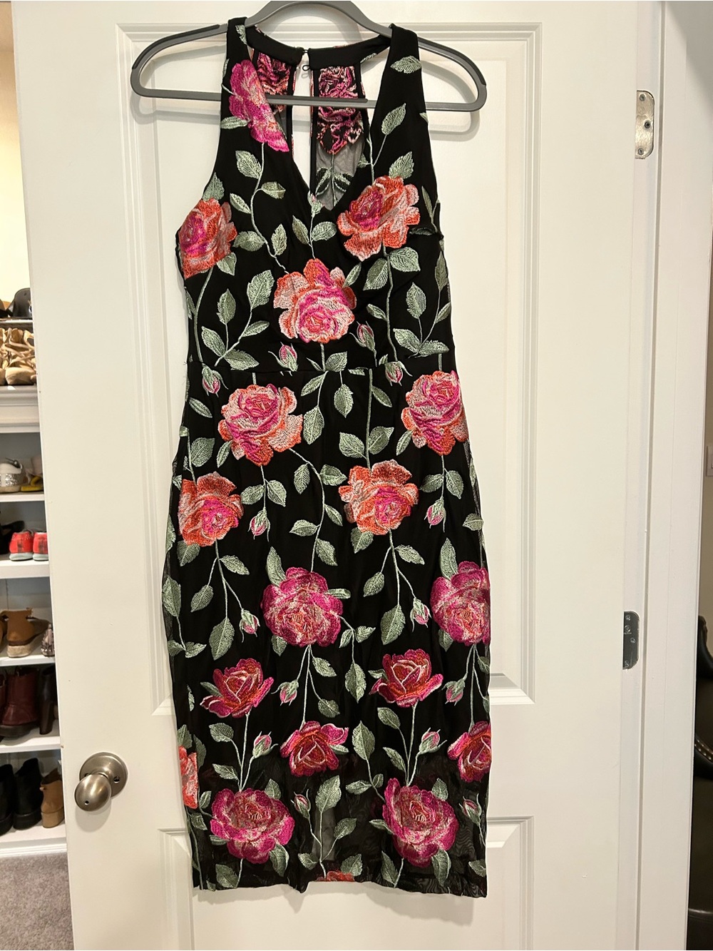 Siena Black Floral Embroidered Mesh Midi Dress Size 12